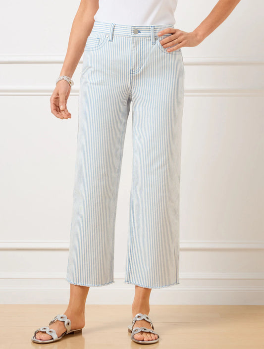 High Waist Wide Crop Jeans - Awning Stripe