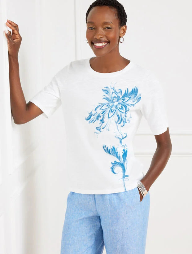 Elbow Sleeve Crewneck Tee - Ocean Flora