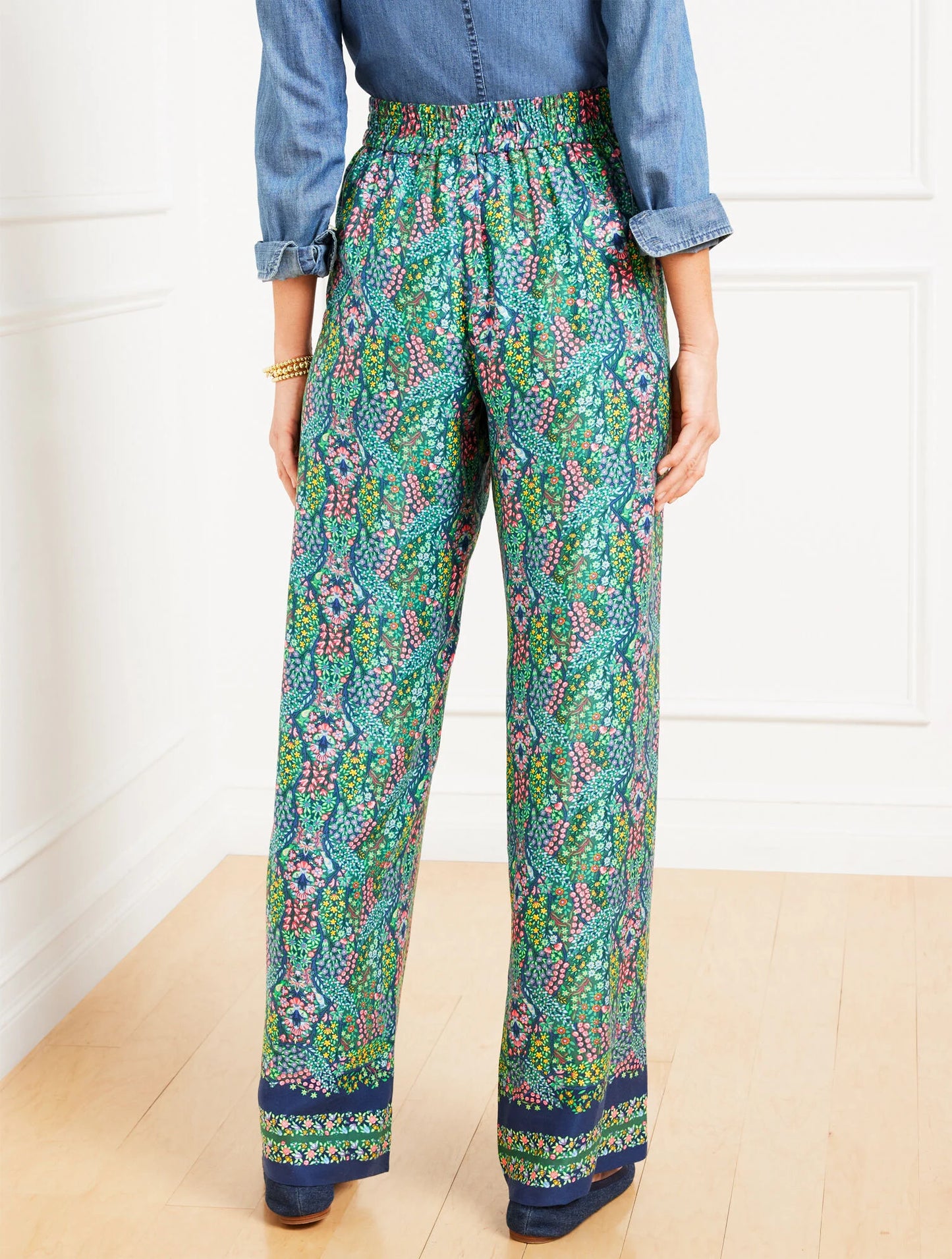 Wide Leg Pull-On Pants - Branching Floral