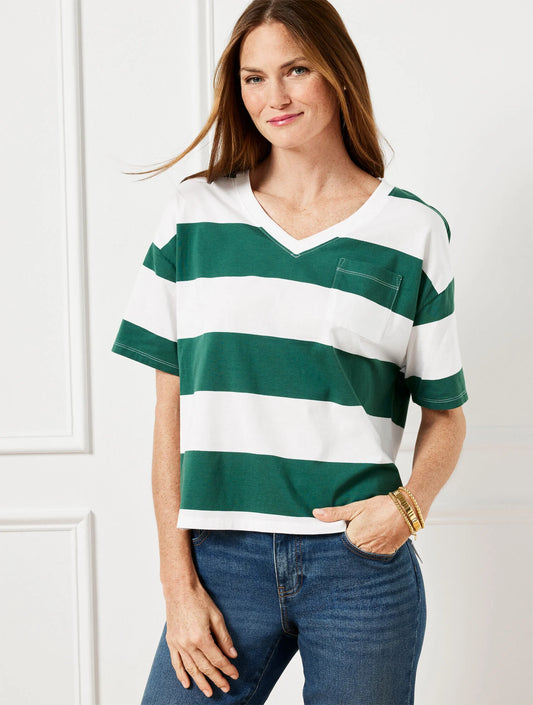 V-Neck Boxy Tee - Quince Stripe