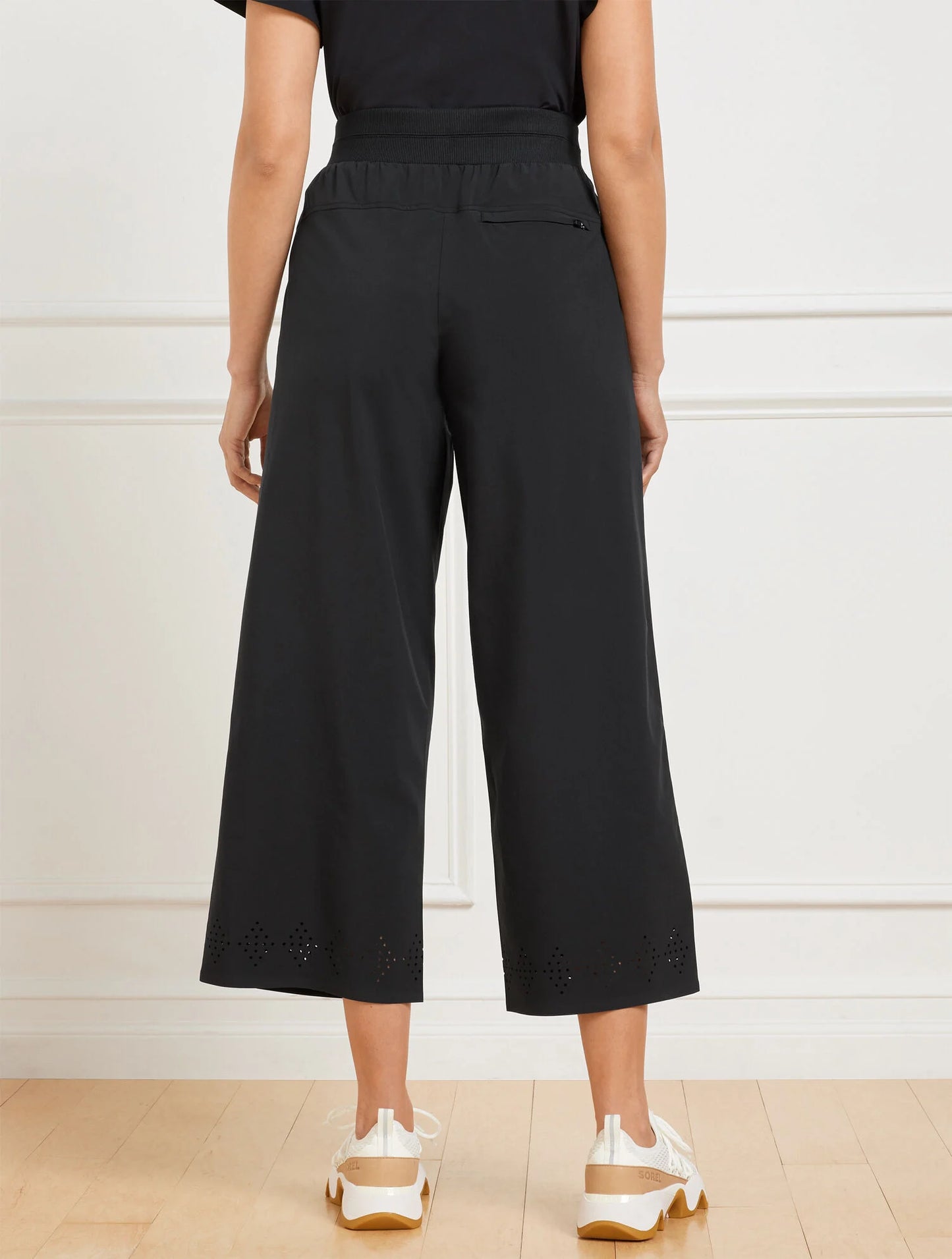 Lightweight Woven Stretch Wide Ankle Pants - Laser Cut