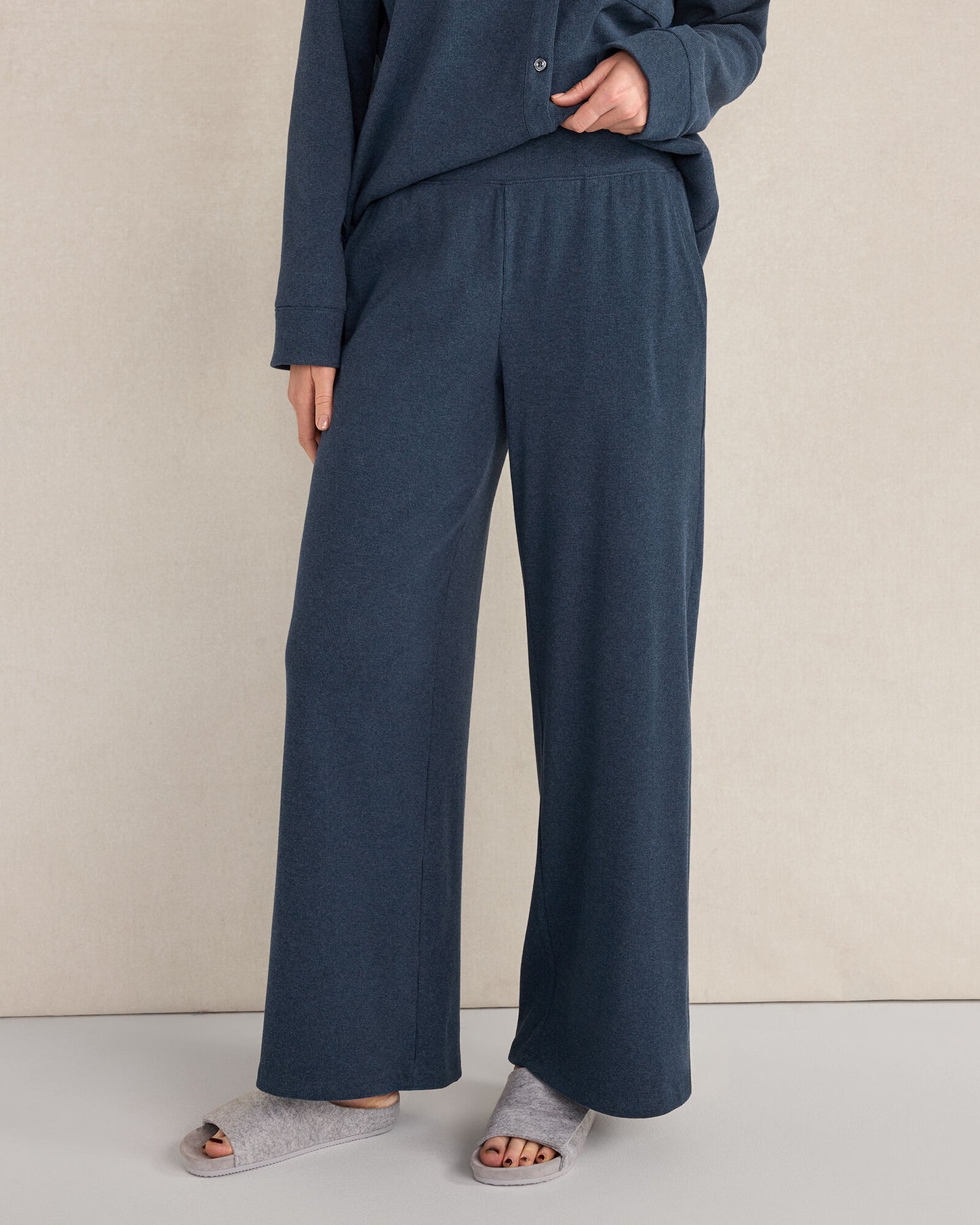 Organic Cotton Rib Knit Relaxed Wide Leg Pants