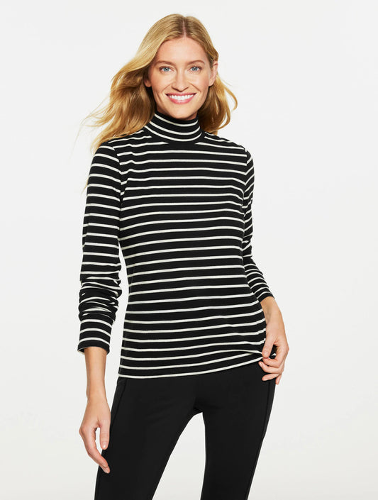Supersoft Jersey Turtleneck Tee - Snowy Stripe