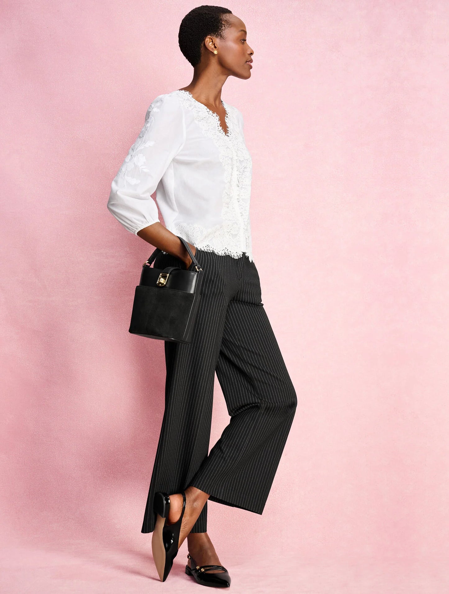 Wide Ankle Pinstripe Ponte Pants