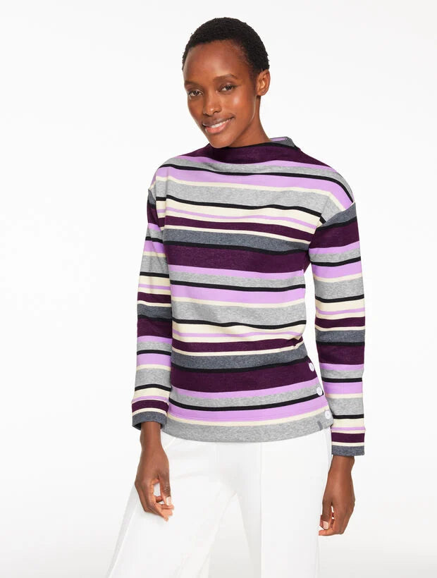 Classic French Terry Mockneck Pullover - Sophie Stripe