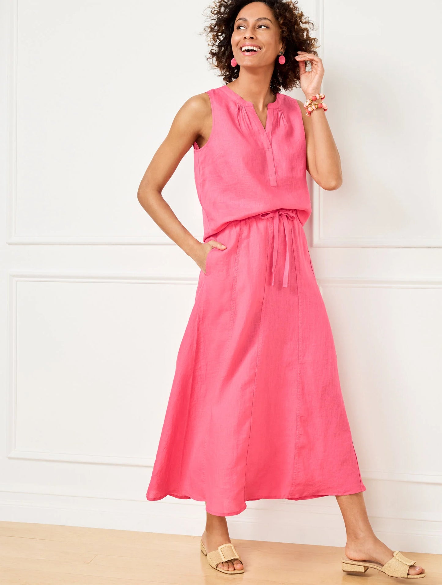 Linen Drawstring Midi Skirt