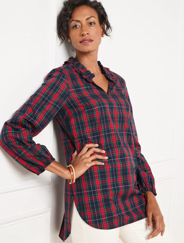 Ruffle Neck Tunic - Magic Plaid