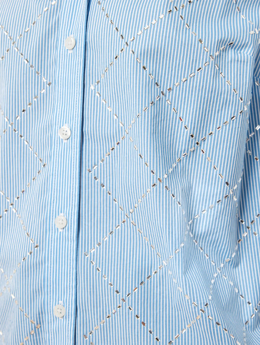 Embellished Button Front Shirt - Lakeside Stripe