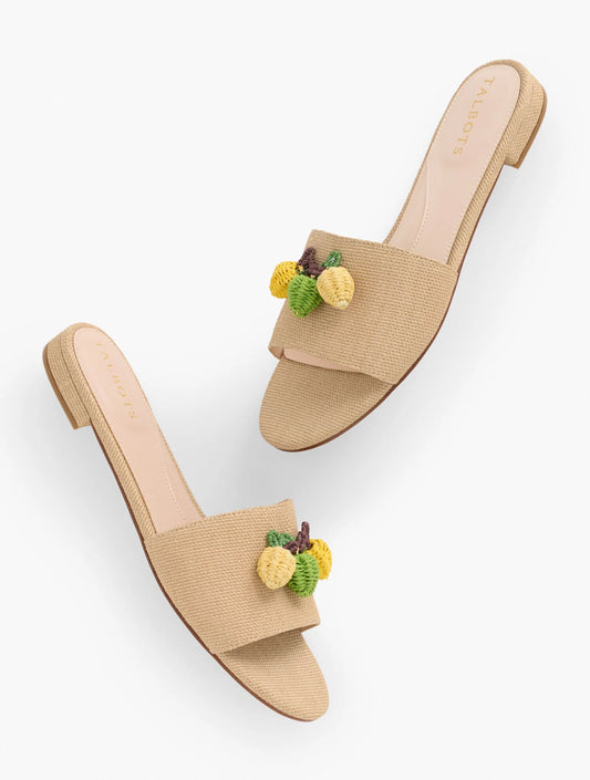 Keri Embellished Woven Straw Slides
