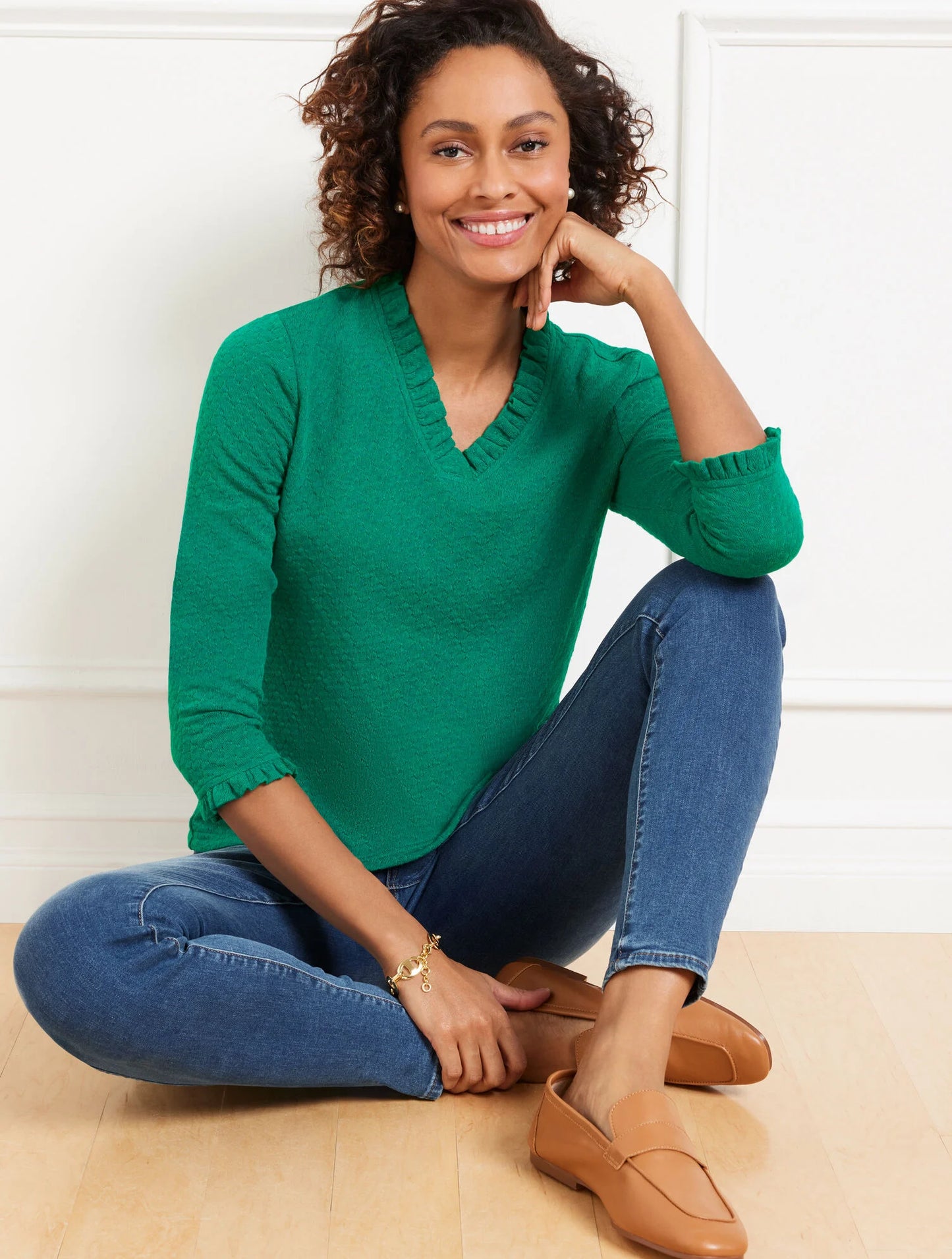 Pointelle V-Neck Pullover