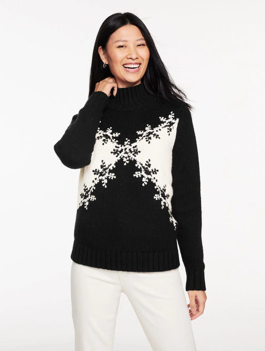 Embroidered Mockneck Sweater - Snowflake