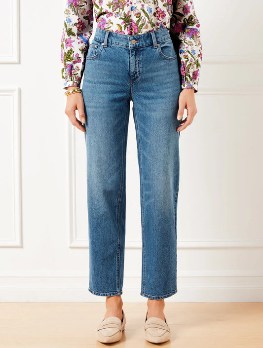 Mid Rise Stovepipe Straight Leg Jeans - Kingston Wash