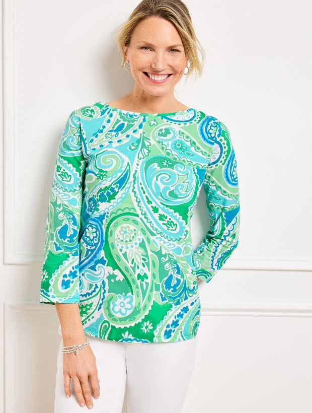 Bateau Neck Tee - Vibrant Paisley