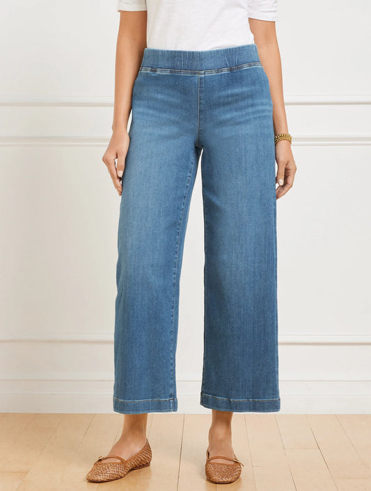 Wide Crop Pull-On Travel Jeans - Andalusia Wash