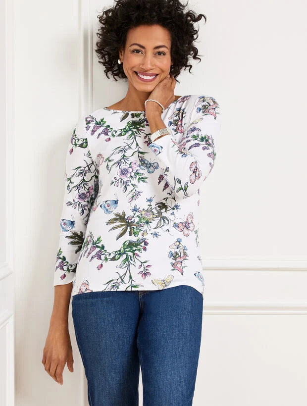 Bateau Neck Tee - Pencil Butterfly