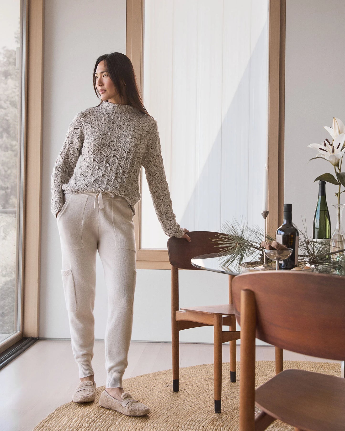 Lurex Blend Pointelle Crewneck Sweater