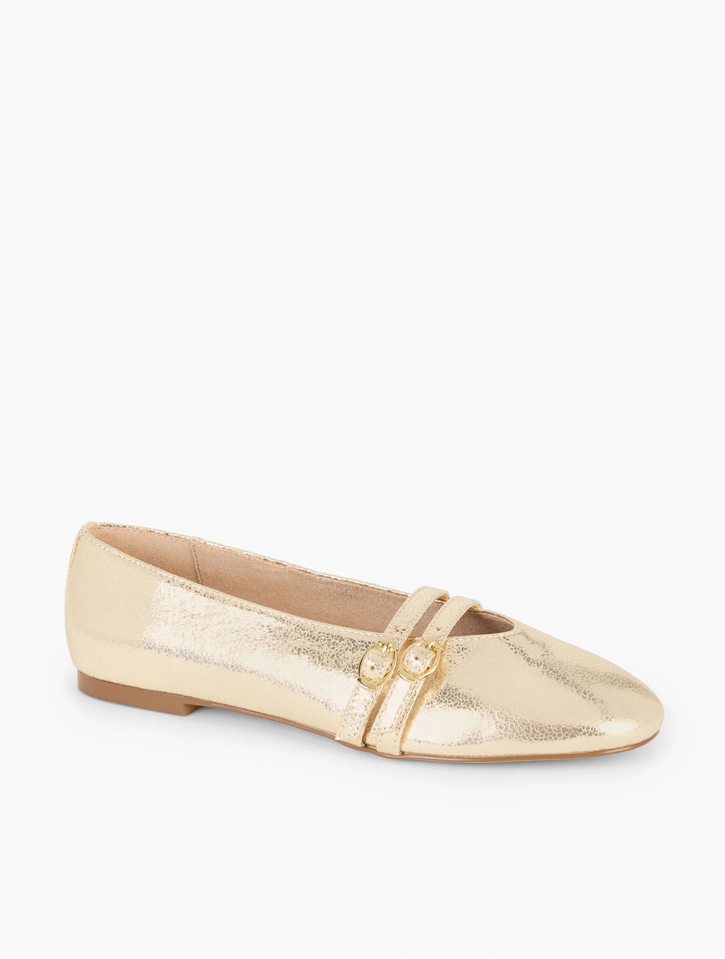 Vera Leather Mary Jane Ballet Flats - Metallic Crackle