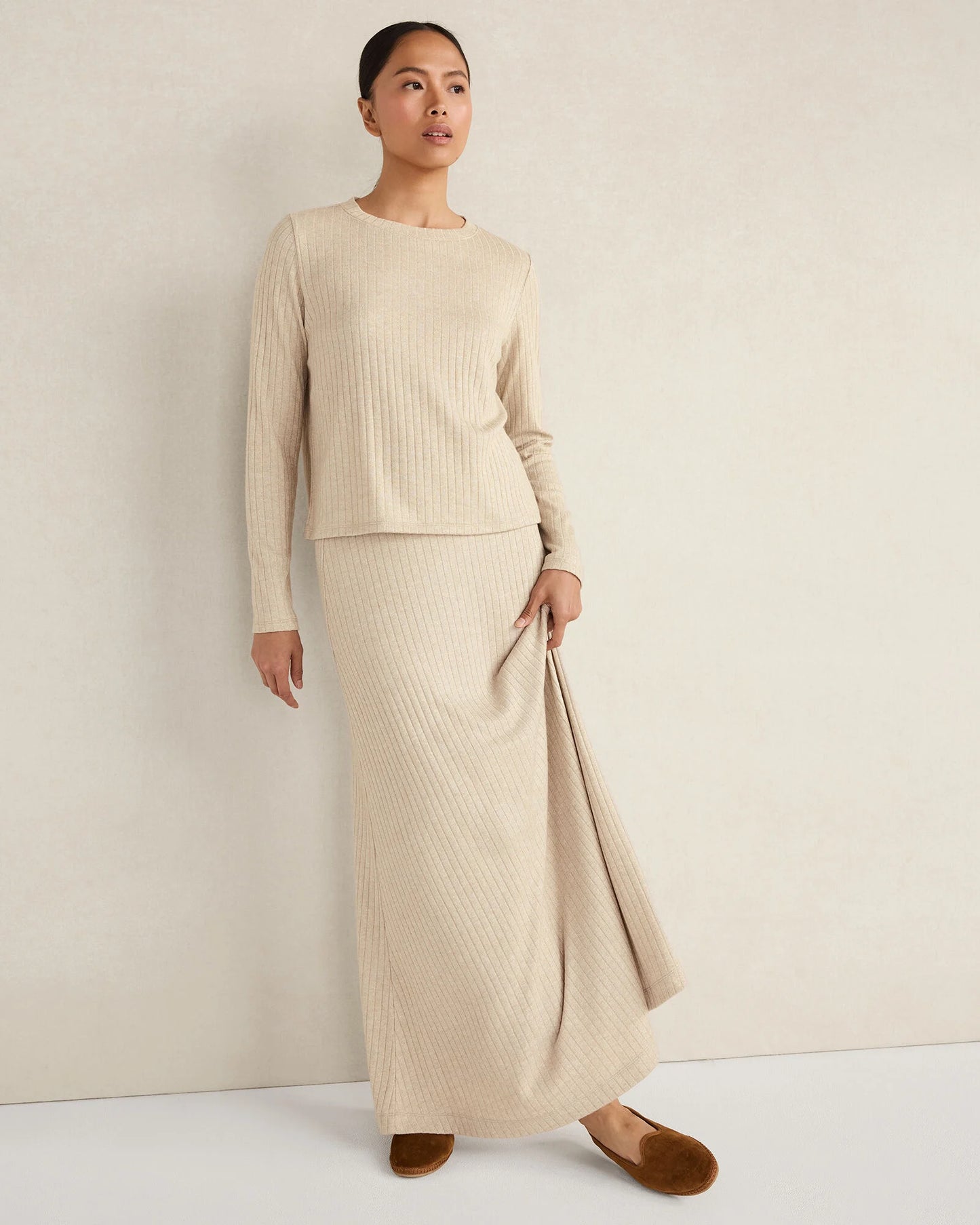 Lurex Rib Knit Maxi Skirt