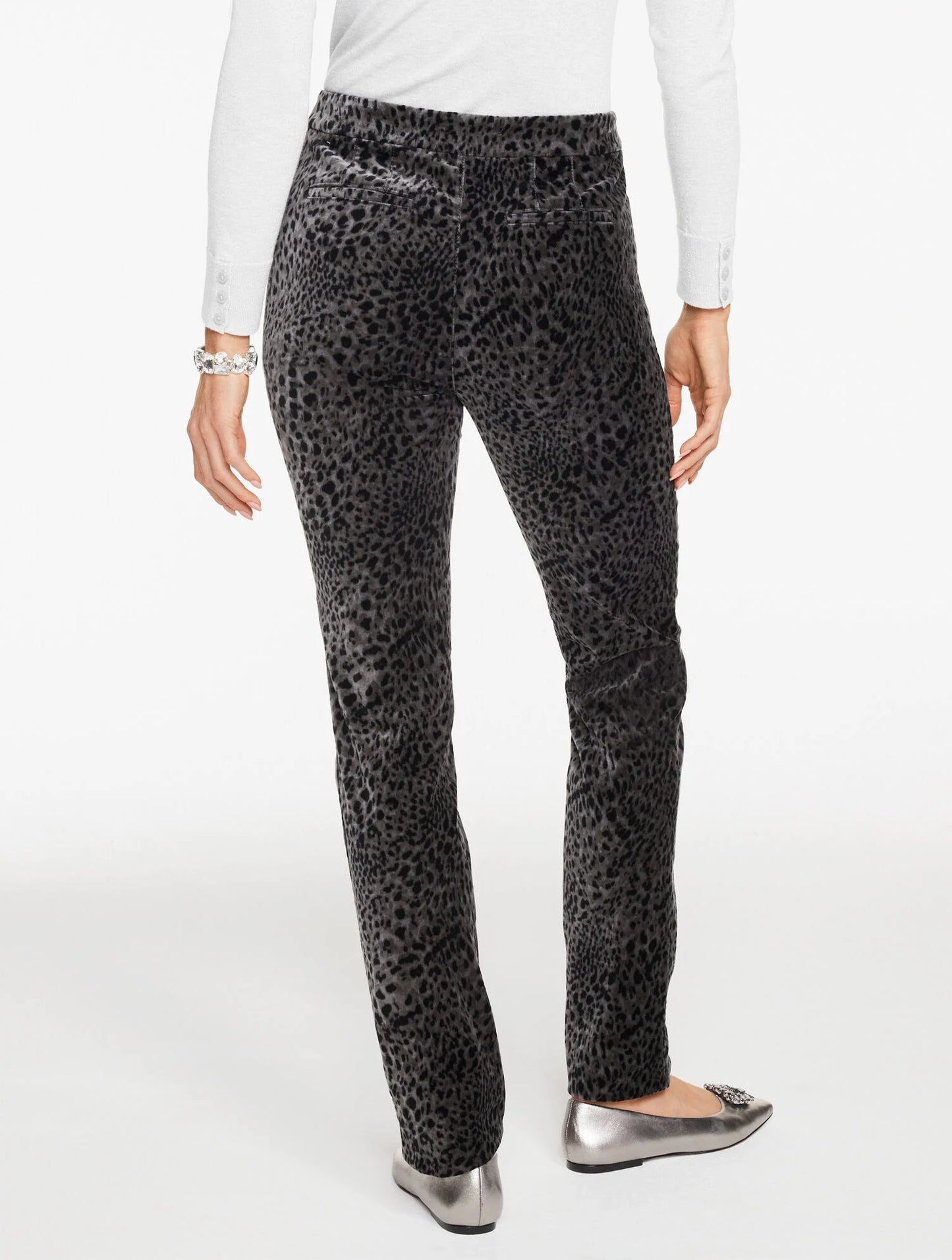Straight Leg Velveteen Pants - Swirly Leopard