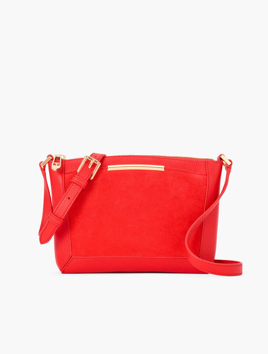 Suede Trim Pebble Leather Crossbody Bag