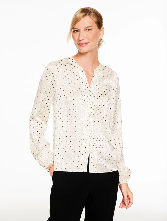 Band Collar Button Front Shirt - Luminous Dots