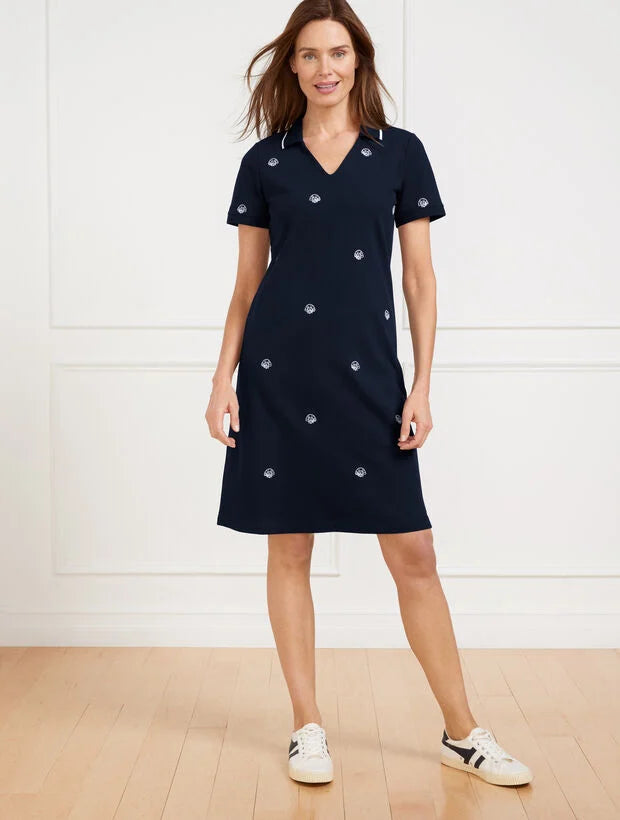 Piqué Short Sleeve Polo Dress - Splashy Seashells