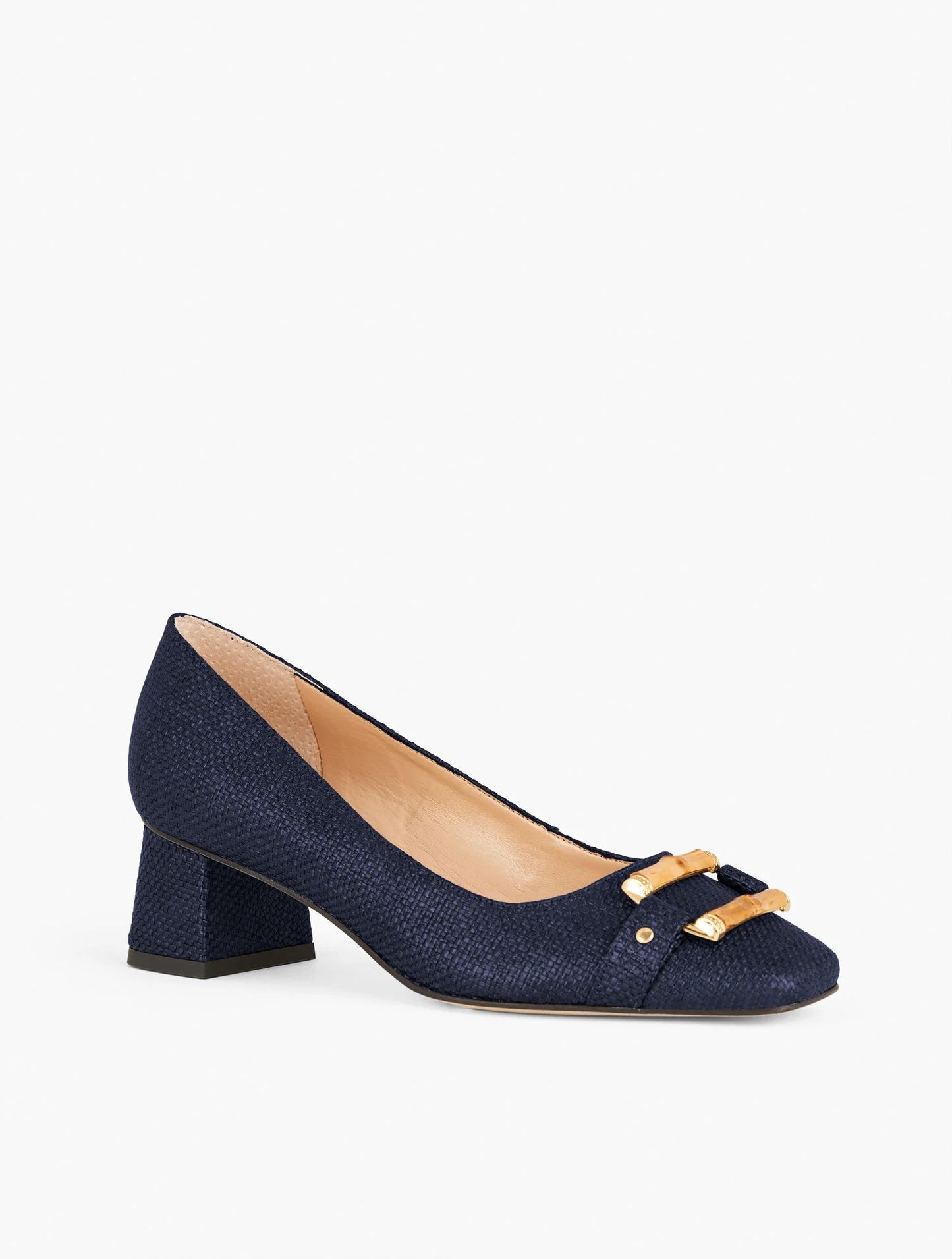 Carlye Bamboo Block Heel Pumps - Shimmer Raffia