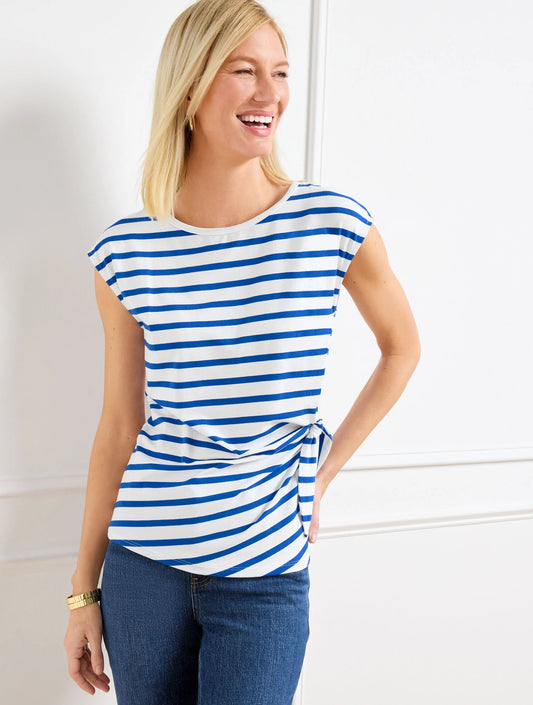 Side Tie Crewneck Tee - Stripe