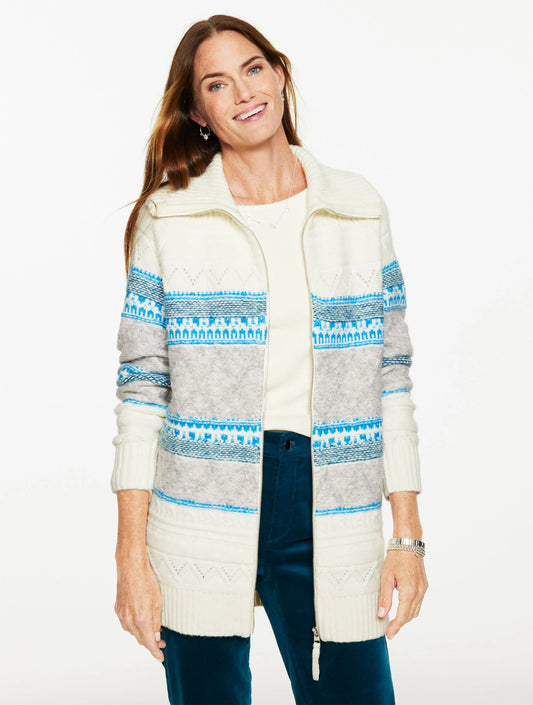 Mockneck Full-Zip Cardigan - Fair Isle