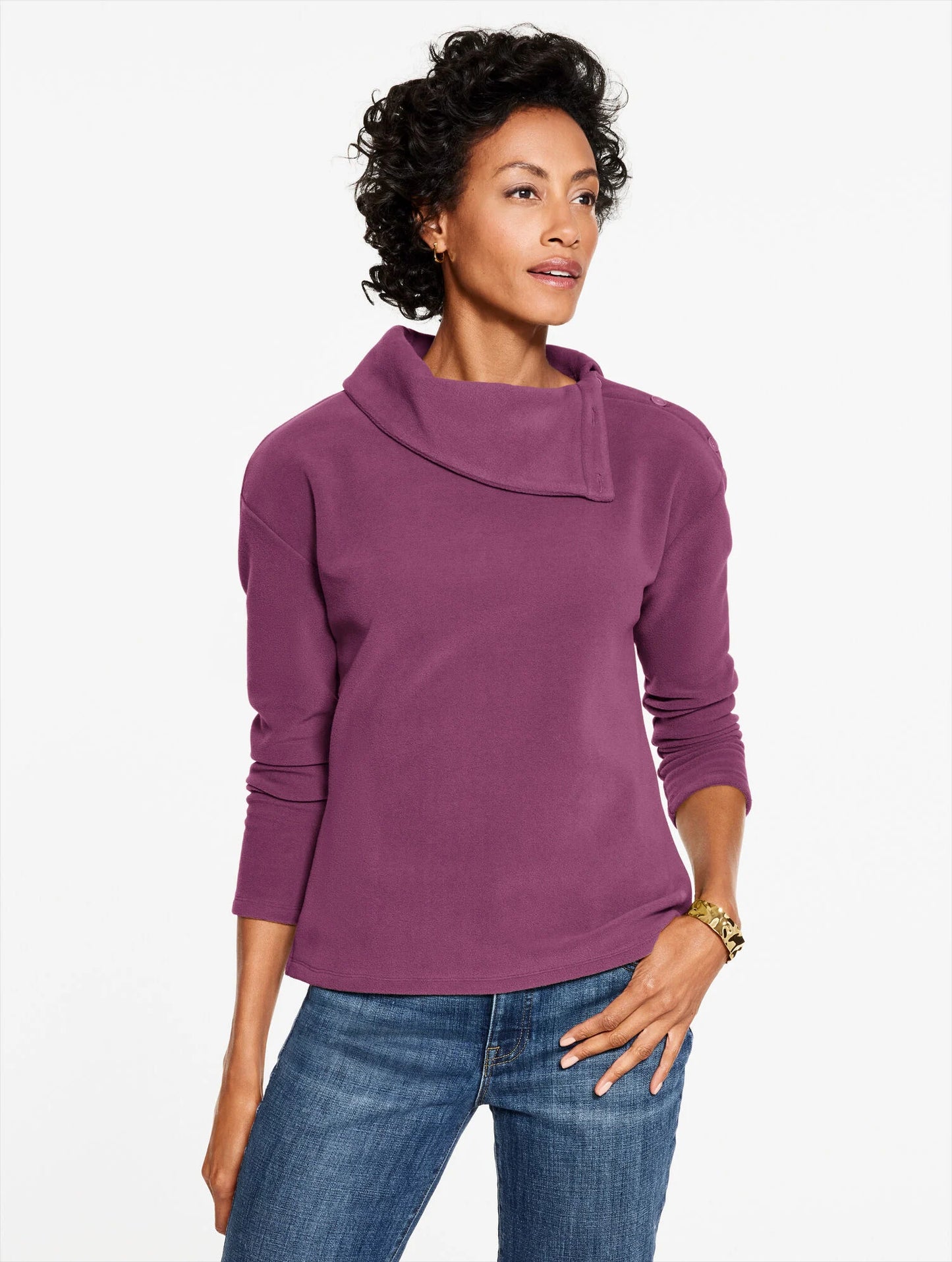 Microfleece Button Shoulder Pullover