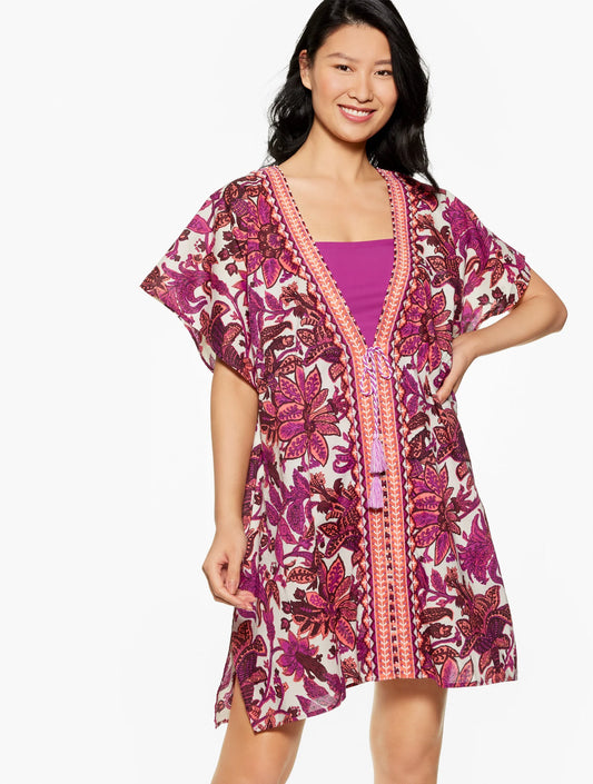 Aqua Club Embroidered Caftan Cover-Up - Bali Blooms