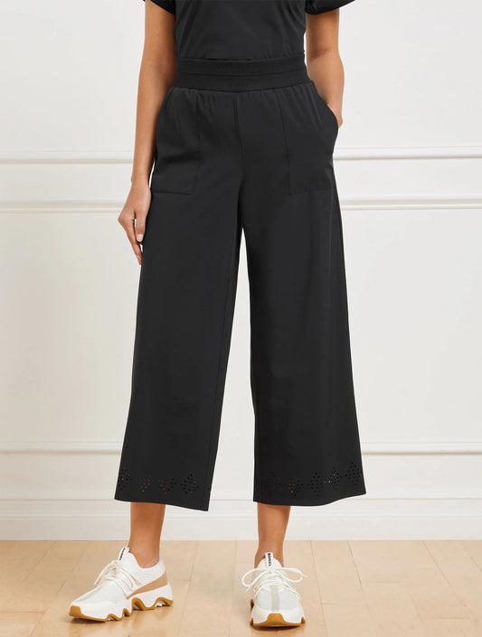 Lightweight Woven Stretch Wide Ankle Pants - Laser Cut