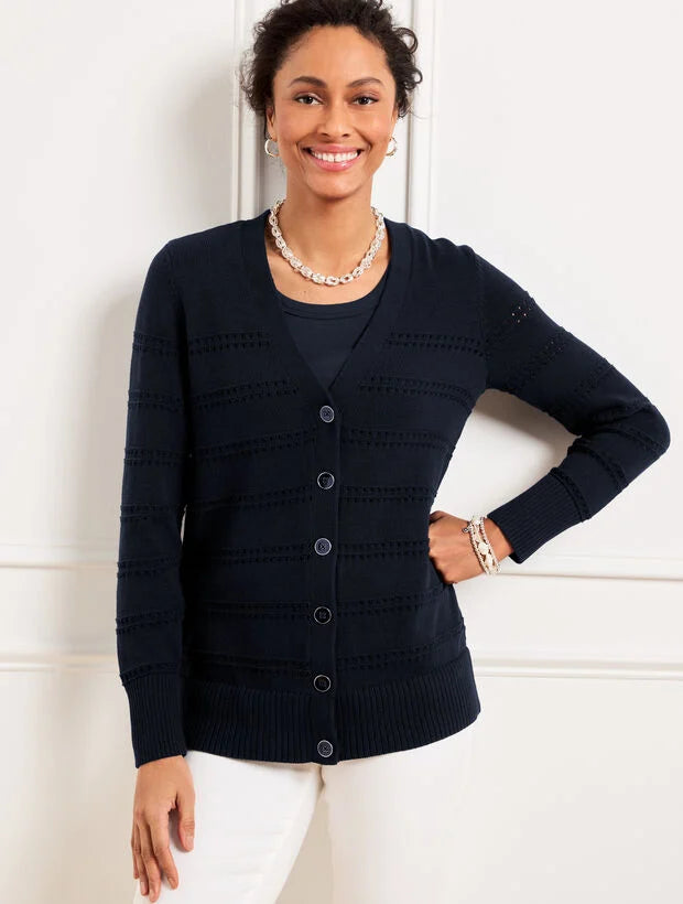 V-Neck Pointelle Girlfriend Cardigan