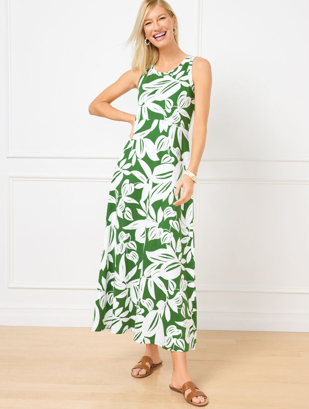 Sleeveless Maxi A-Line Jersey Dress - Botanical Paradise