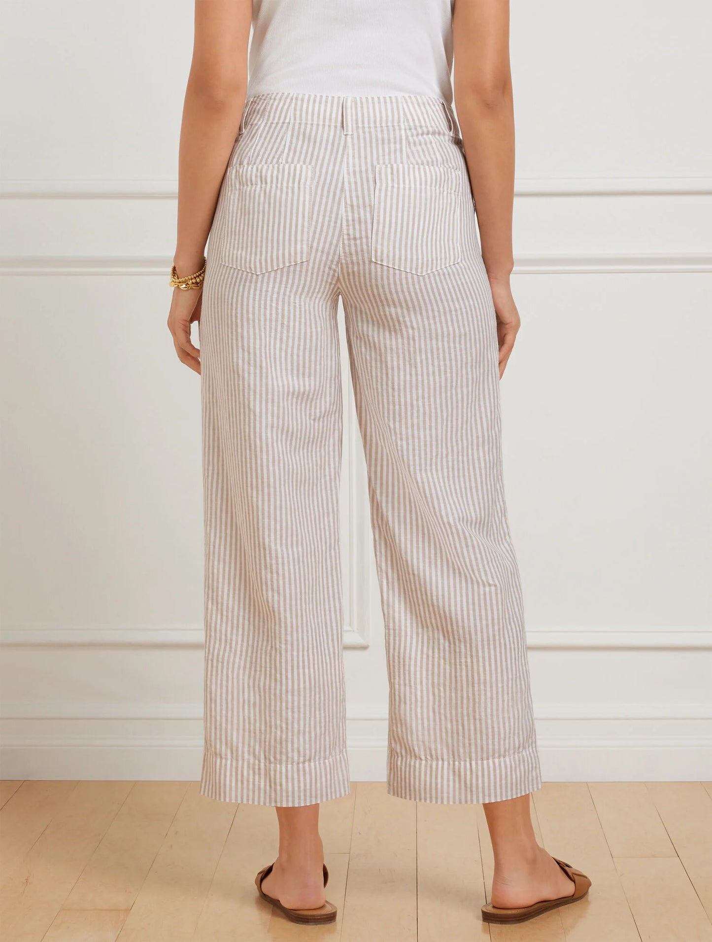 Straight Ankle Washed Linen Pants - Tailored Stripe