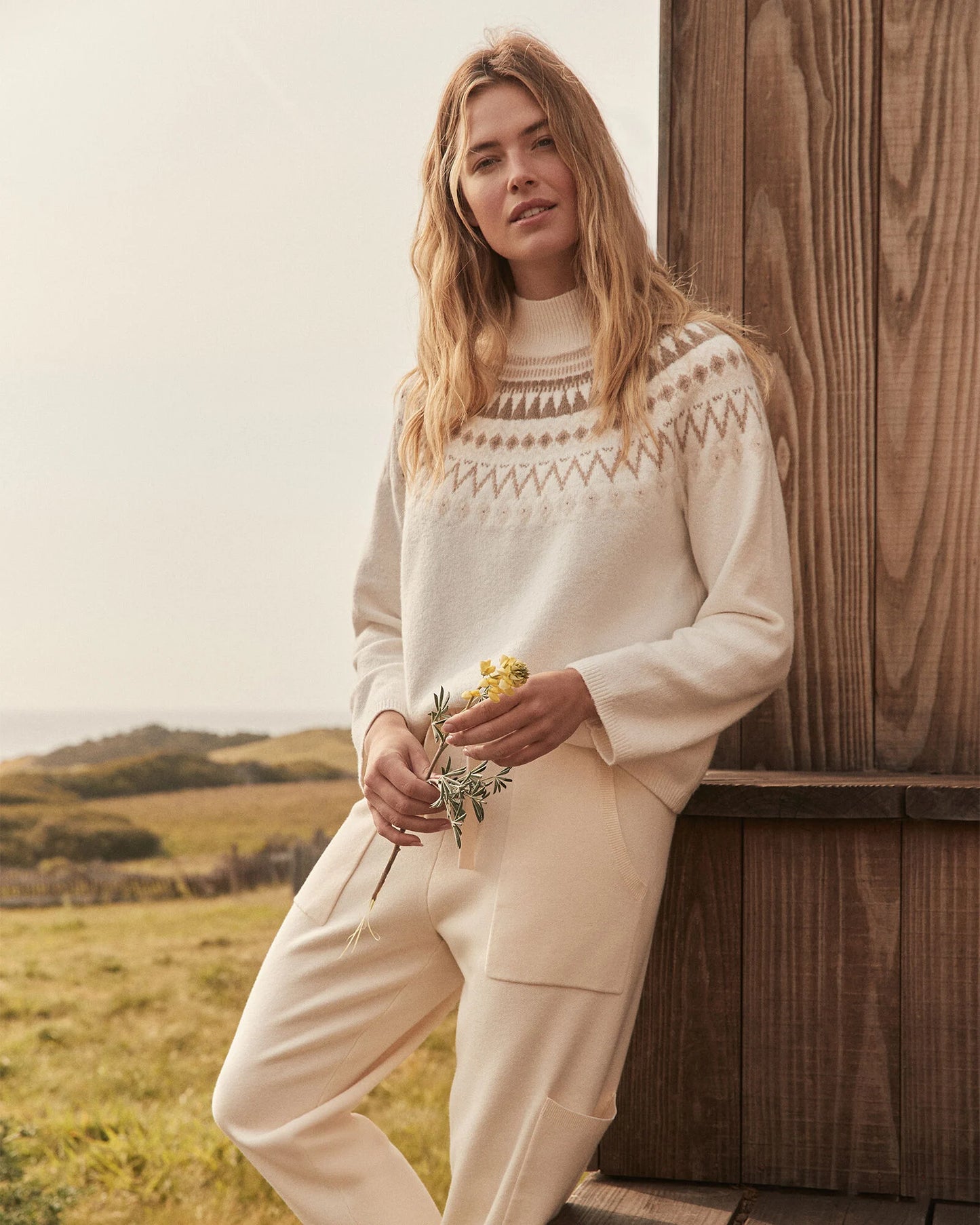 Organic Cotton Blend Fairisle Mock Neck Sweater