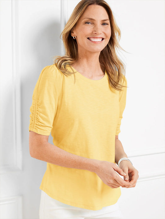 Ruched Cuff Crewneck Tee