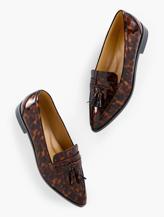 Reece Pointed Toe Loafers - Tortoiseshell Patent