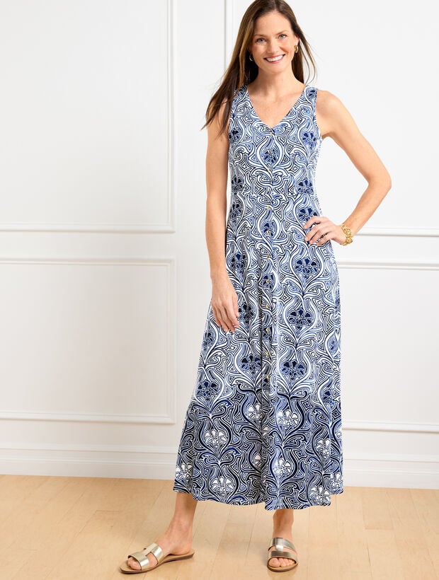 Sleeveless Midi Jersey Dress - Outline Floral