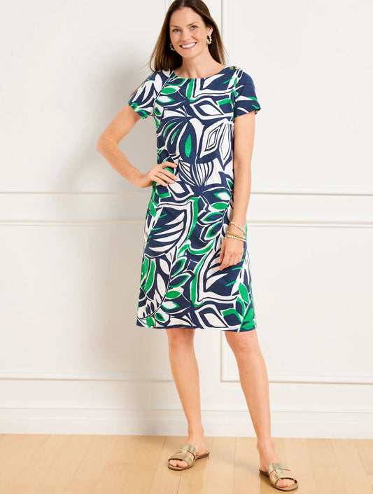 Nantucket Slub Short Sleeve Shift Dress - Expressive Palms