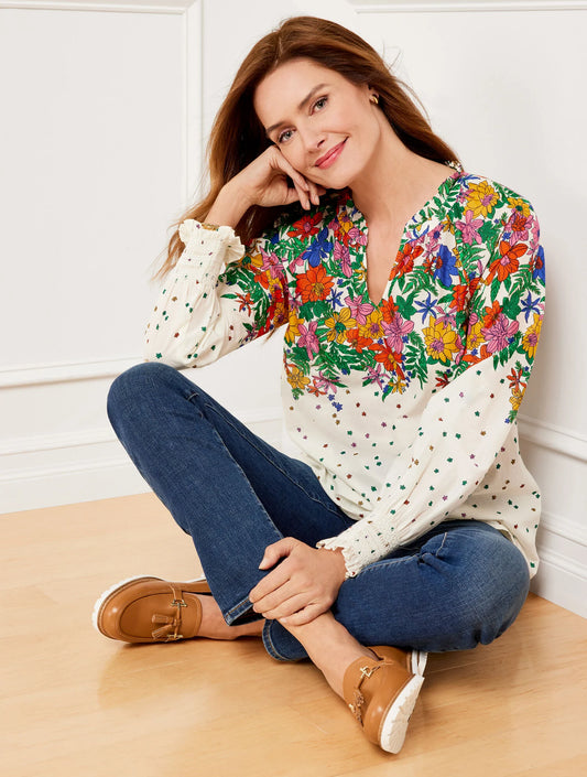 Blissful Floral Smocked Cuff Blouse