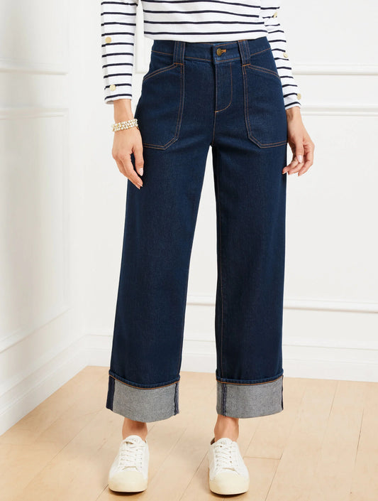 Straight Ankle Cuff Jeans - Warren Wash