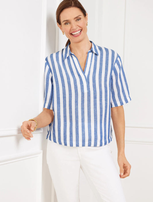 Linen Short Popover - Airy Stripe
