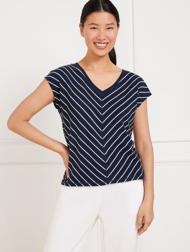 Supersoft Jersey V-Neck Tee - Chevron Stripe
