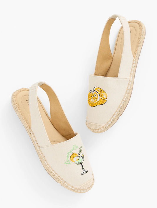 Izzy Slingback Beaded Espadrille Flats - Lemons