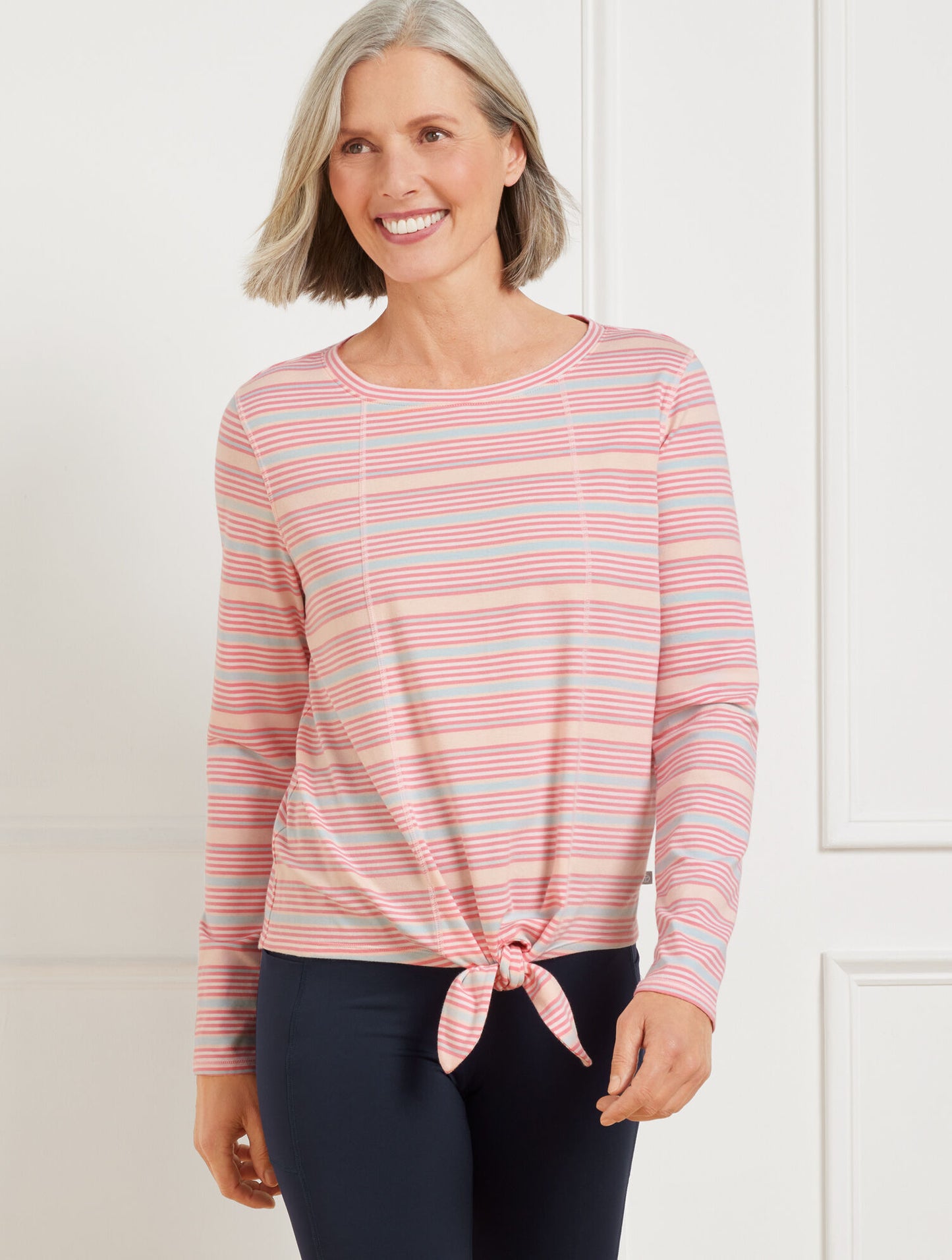 Supersoft Jersey Tie Front Tee - Rainfall Stripe