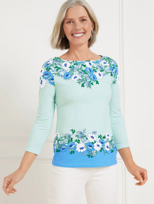 Bateau Neck Tee - Floral Border