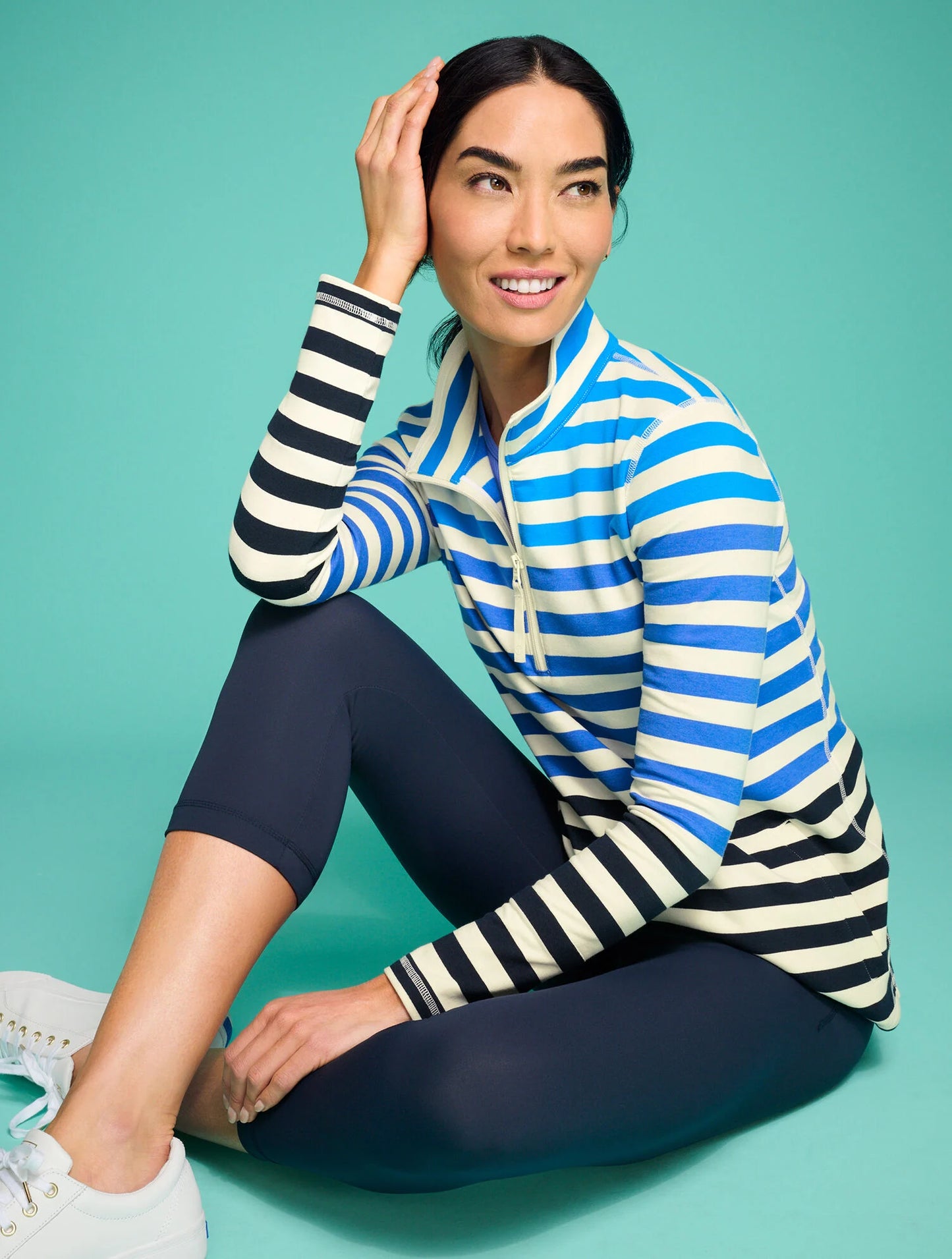 Modal French Terry Half-Zip Pullover - York Stripe