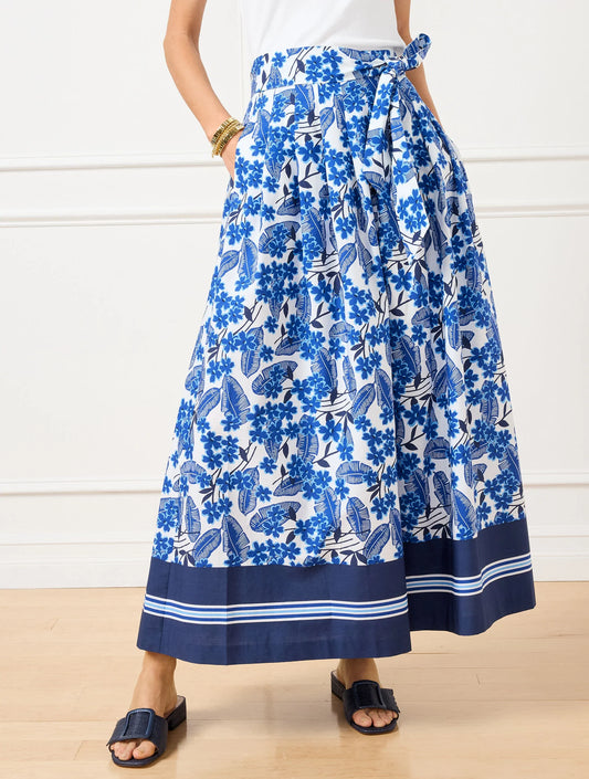 Piper Pleated Patio Maxi Skirt - Floral Palms