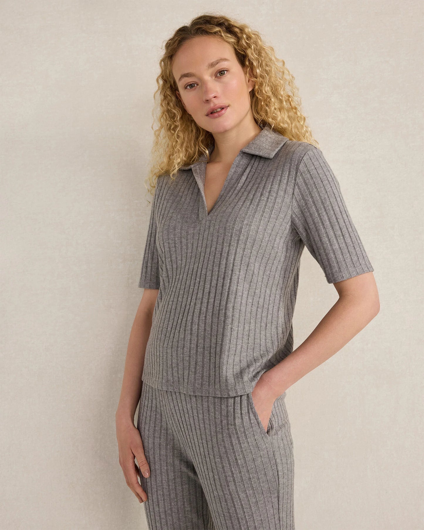 Wide Rib Knit Johnny Collar Top